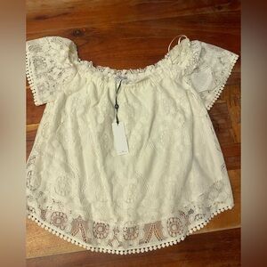 Anthropologie Heartloom Elegant Cream Lace Off-Shoulder Top
